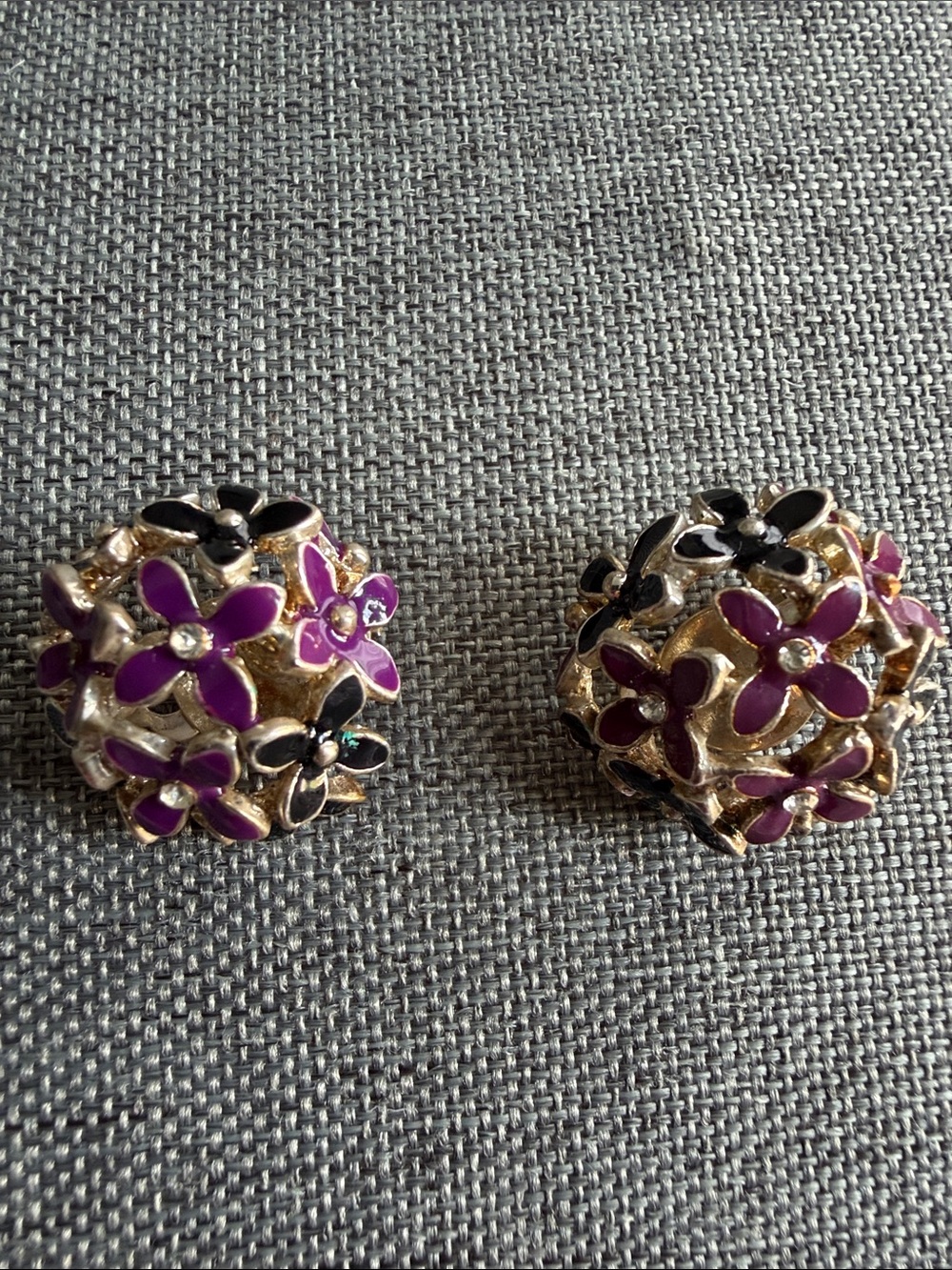 Purple Floral Cluster Clip-On Earrings - Women's Jewelry